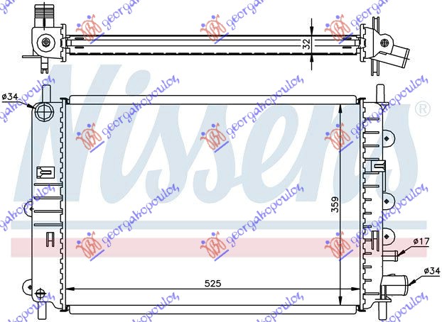 HLADNJAK MOTORA 1.4/1.6/1.8 16V 1.8D (+/-AC) (52.5x36.5) FORD ESCORT 1995-1998 (GAL/ANL)
