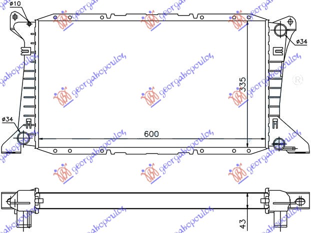 HLADNJAK MOTORA 2.0 BENZIN (-AC) (60x33.3) FORD TRANSIT 1995-2000 (E)