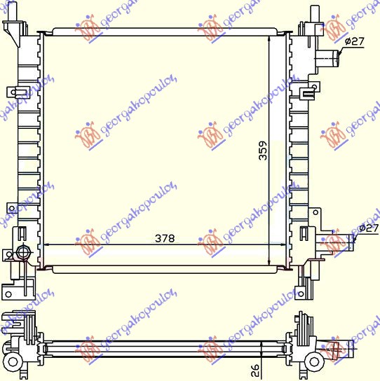HLADNJAK MOTORA BENZIN (+/-AC) (378x359x26) FORD KA 97-08