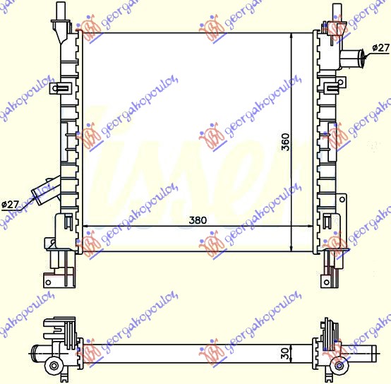HLADNJAK MOTORA BENZIN (+/-AC) (380x349 x16) FORD KA 1997-2008 (RB)