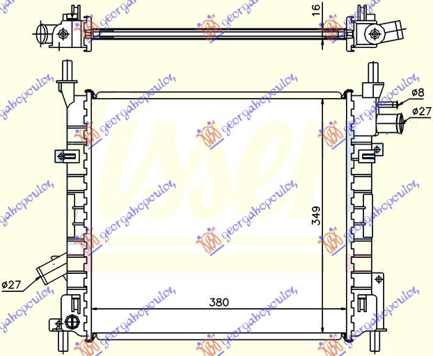 HLADNJAK MOTORA BENZIN (+/-AC) (380x349x16) FORD KA 1997-2008 (RB)