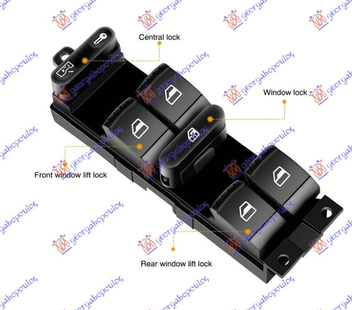 PREKIDAC U PREDNJIM VRATIMA (4 TASTERA) (CRVENO SVETLO) (10 PIN) SEAT LEON 1999-2005 (1M1)