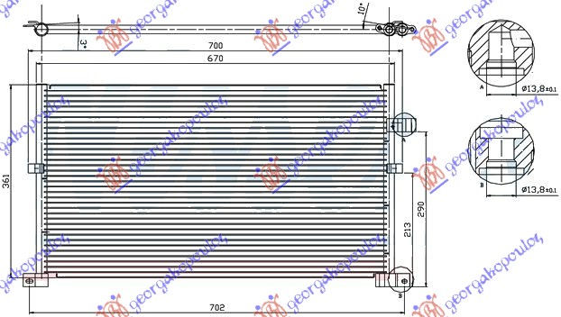 HLADNJAK KLIME ZA SVE MODELE BENZIN/DIZEL (670x361x16) 2002- FORD MONDEO 2000-2007 (B5Y)