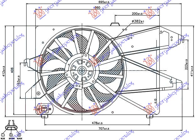 VENTILATOR HLADNJAKA KOMPLET (1.8/2.0 BENZIN) 02-07 FORD MONDEO 2000-2007 (B5Y)