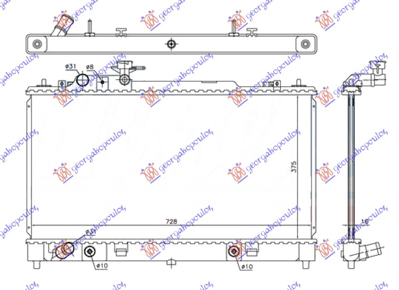 HLADNJAK MOTORA 1.8/2.0 BENZIN (MAN) (375x740x16) MAZDA 6 2008-2013 (GH/GJ/GL)
