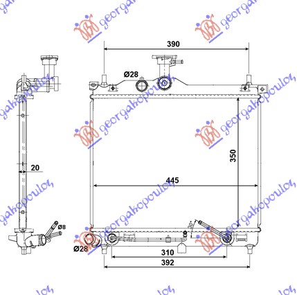 HLADNJAK MOTORA 1.1i 12V 1.1 CRDi (AUTO) (44.5x35) HYUNDAI i10 I 2007-2010 (PA)