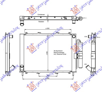 HLADNJAK MOTORA I KLIME (51x38x3.8) RENAULT KANGOO 2003-2008 (KC0/KC1)