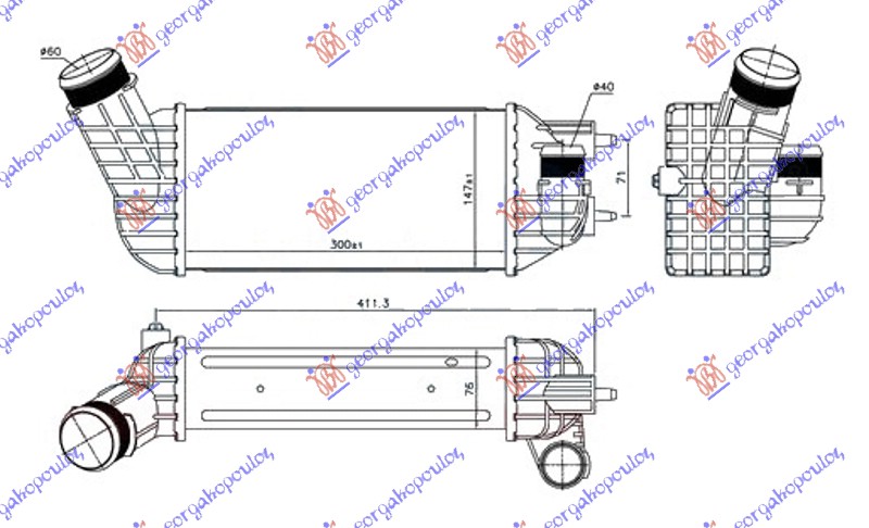 HLADNJAK INTERKULERA 2.0 HDI DIZEL (300x147x76) 60-40 CITROEN C4 2011-2020 (NC)