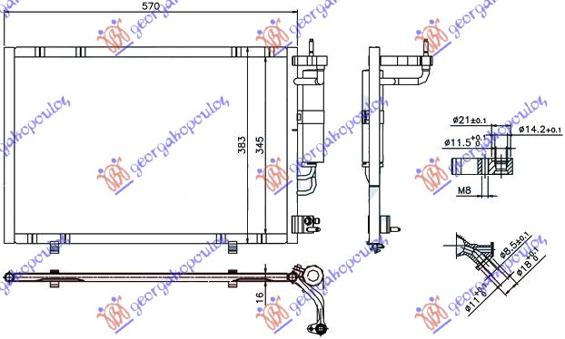 HLADNJAK KLIME BENZIN - 1.4 TDCi (530x350x16) 2011- FORD FIESTA 2008-2013 (CB1/JHJD)