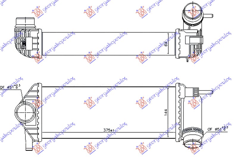 HLADNJAK INTERKULERA 1.2 TCE BENZIN - 1.5 DCi DIZEL (375x145x64) BRZA SPOJNICA MERCEDES CITAN 2013-2021 (W415)