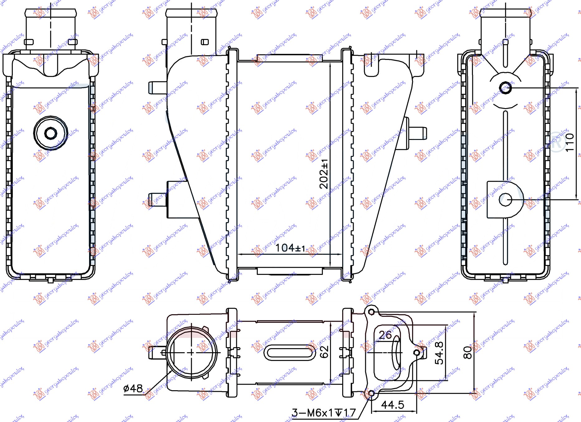 HLADNJAK INTERKULERA 2.2 CTDI (104x202x62) HONDA CIVIC H/B-L/B 2006-2012 (FN/FK)