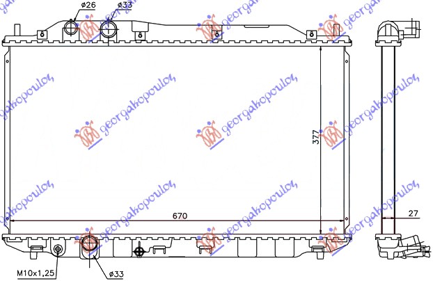 HLADNJAK MOTORA 1.6/1.8 16V (AUTO) (37.5x67x27) HONDA CIVIC SEDAN 2006-2011 (FD/FA)