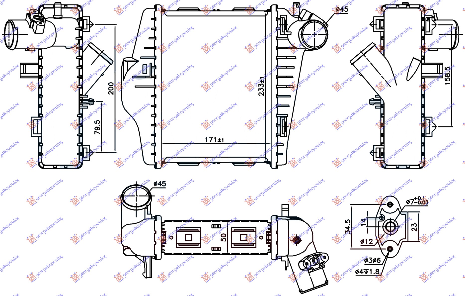 HLADNJAK INTERKULERA 1.0i TURBO (171x233x50) (MAHLE BEHR PREMIUM LINE) SMART FORTWO 2007-2012 (451)