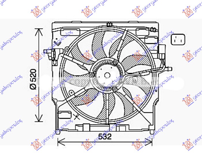 VENTILATOR KOMPLET (DIZEL) (520mm) (850w) (3 PIN) BMW X5 2010-2013 (E70)