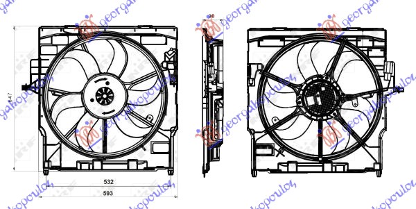 VENTILATOR KOMPLET (3.0 BENZIN) (520mm) (400W) (3 PIN) BMW X5 2010-2013 (E70)