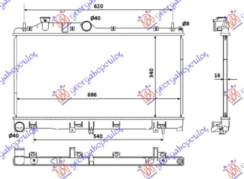 HLADNJAK MOTORA 2.0/2.5 BENZIN (34x68.5x16) SUBARU IMPREZA 2008-2014 (GD/GR/GH/G3/GP/GJ)