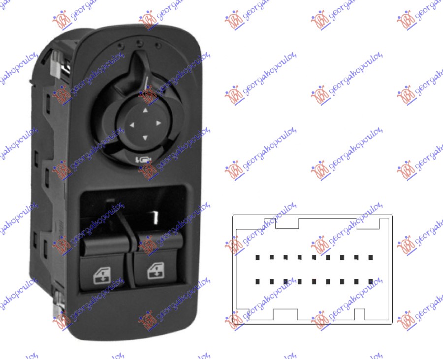 PREKIDAC U PREDNJIM VRATIMA (2 TASTERA) (ELEKTRO-SKLOPIV RETROVIZOR) (18 PIN) ALFA ROMEO MITO 2008-2018 (955)