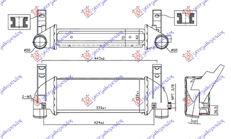 HLADNJAK INTERKULERA 1.8 Di-TDCi DIZEL (340x128x62) -07 FORD TRANSIT CONNECT 2003-2010 (P64/P70/P80)