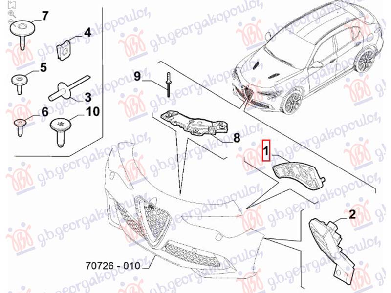 NOSAC PREDNJEG BRANIKA GORNJI PLASTICNI (ORIGINALNI) ALFA ROMEO STELVIO 2016- (949)