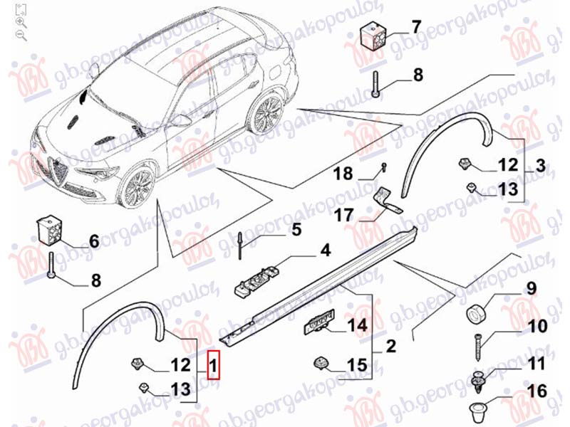 RUB PLASTICNI PREDNJEG BLATOBRANA (ORIGINALNI) ALFA ROMEO STELVIO 2016- (949)