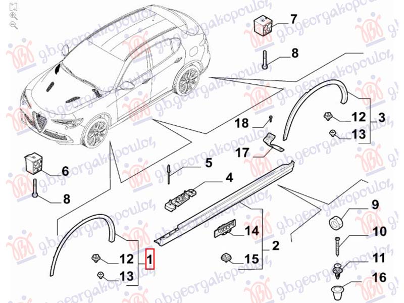 RUB PLASTICNI PREDNJEG BLATOBRANA (ORIGINALNI) ALFA ROMEO STELVIO 2016- (949)