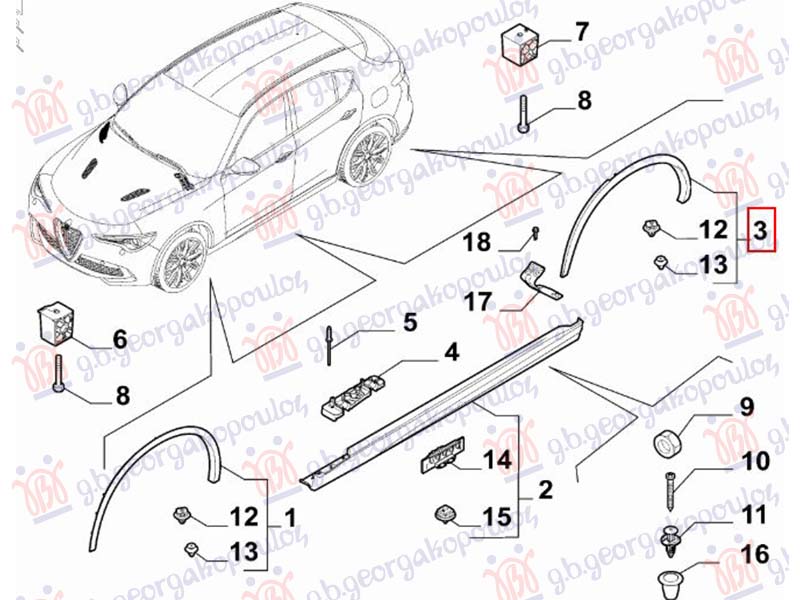 RUB PLASTICNI ZADNJEG BLATOBRANA (ORIGINALNI) ALFA ROMEO STELVIO 2016- (949)