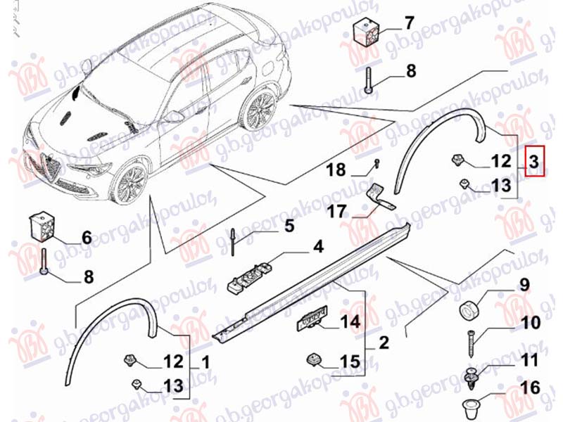 RUB PLASTICNI ZADNJEG BLATOBRANA (ORIGINALNI) ALFA ROMEO STELVIO 2016- (949)