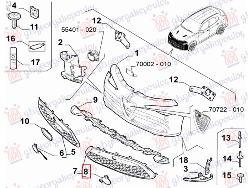 POKLOPAC KUKE PREDNJEG BRANIKA (ORIGINALNI) ALFA ROMEO STELVIO 2016- (949)