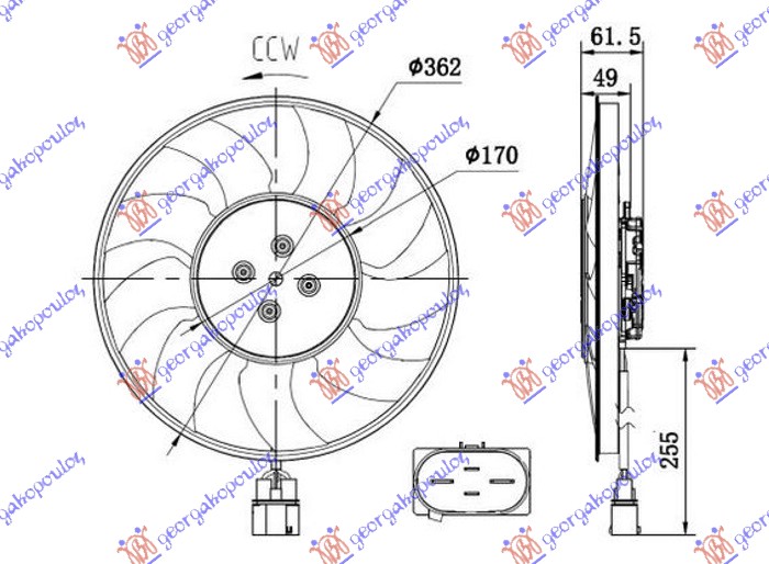 VENTILATOR (MOTOR+ELISA) (2.0-3.0 TFSI BENZIN - 2.0-3.0 TDI DIZEL) (370mm) (400W) (4 PIN) DESNO AUDI A7 2018- (4KA)