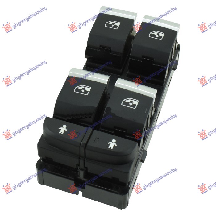 PREKIDAC U PREDNJIM VRATIMA (4 TASTERA) (ZASTITA DECE) HROM/CRNI (10 PIN) AUDI Q5 2020-2024 (FYB/FYG/FYT)