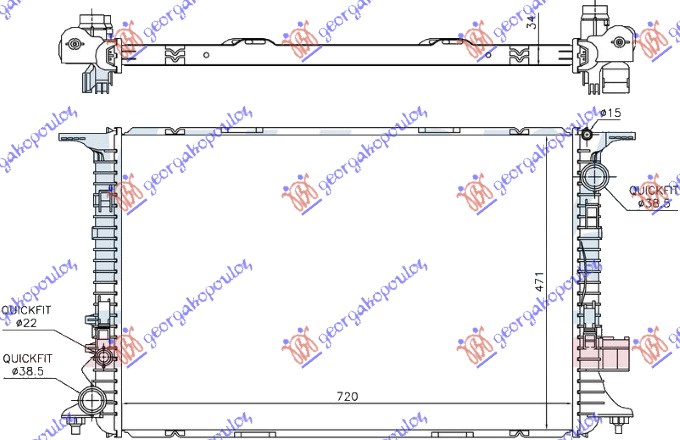 HLADNJAK MOTORA 4.0 TFSi 4.2-6.3 FSi BENZIN / 4.2 TDi DIZEL (720x470x32) AUDI A8 2009-2013 (4H2/4H8/4HC/4HL)