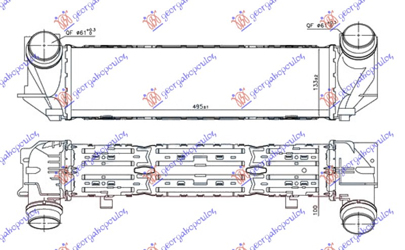 HLADNJAK INTERKULERA 1.6-2.0 BENZIN (495x133x100) BMW SERIES 5 2013-2016 (F10/F11)