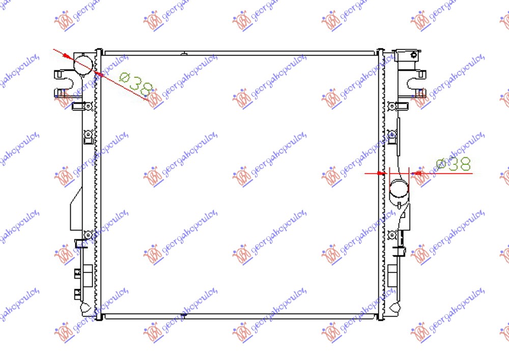 HLADNJAK MOTORA 3.6/3.8i BENZIN (MAN/AUTO) (560x510x26) JEEP WRANGLER 2/4D 2007-2018 (JK)