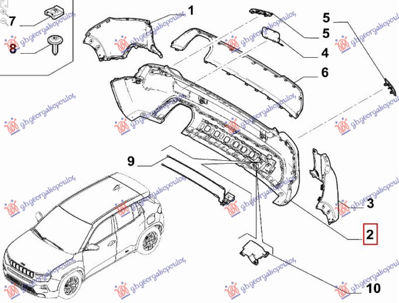 ZADNJI BRANIK CENTRALNI (4 PDC SENZORI) (ORIGINALNI) JEEP AVENGER 2022- (J2)