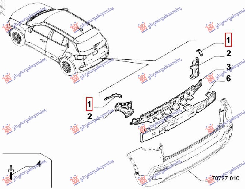 NOSAC ZADNJEG BRANIKA GORNJI BOCNI PLASTICNI (ORIGINALNI) JEEP AVENGER 2022- (J2)
