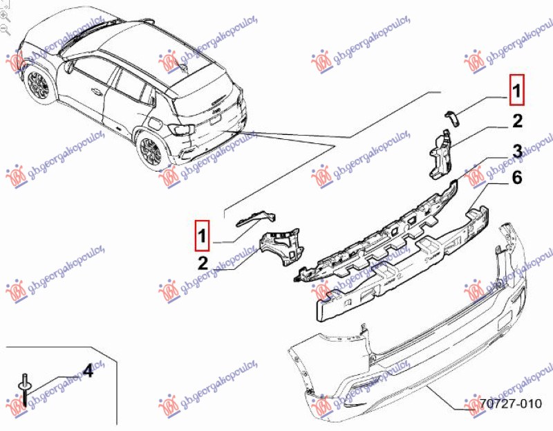 NOSAC ZADNJEG BRANIKA GORNJI BOCNI PLASTICNI (ORIGINALNI) JEEP AVENGER 2022- (J2)