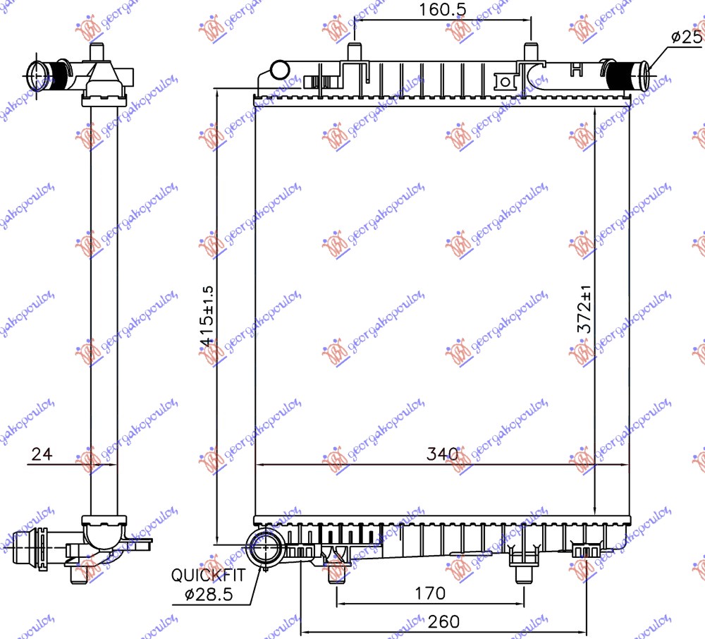 HLADNJAK MOTORA 1.2 VTi BENZIN (MAN) (372x340x24) (NRF) PEUGEOT 108 2014-