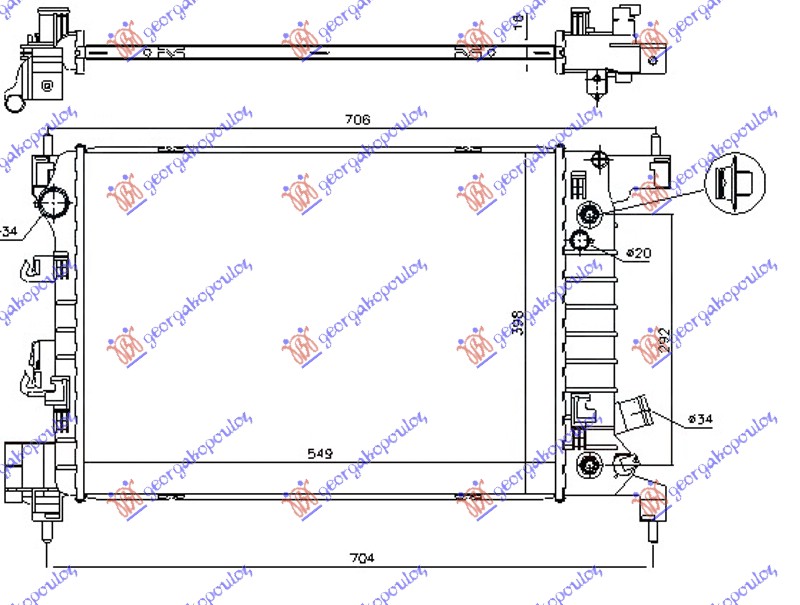 HLADNJAK MOTORA 1.4 (AUTO) (550x400x15) (NISSENS) CHEVROLET AVEO SDN-H/B 2012-