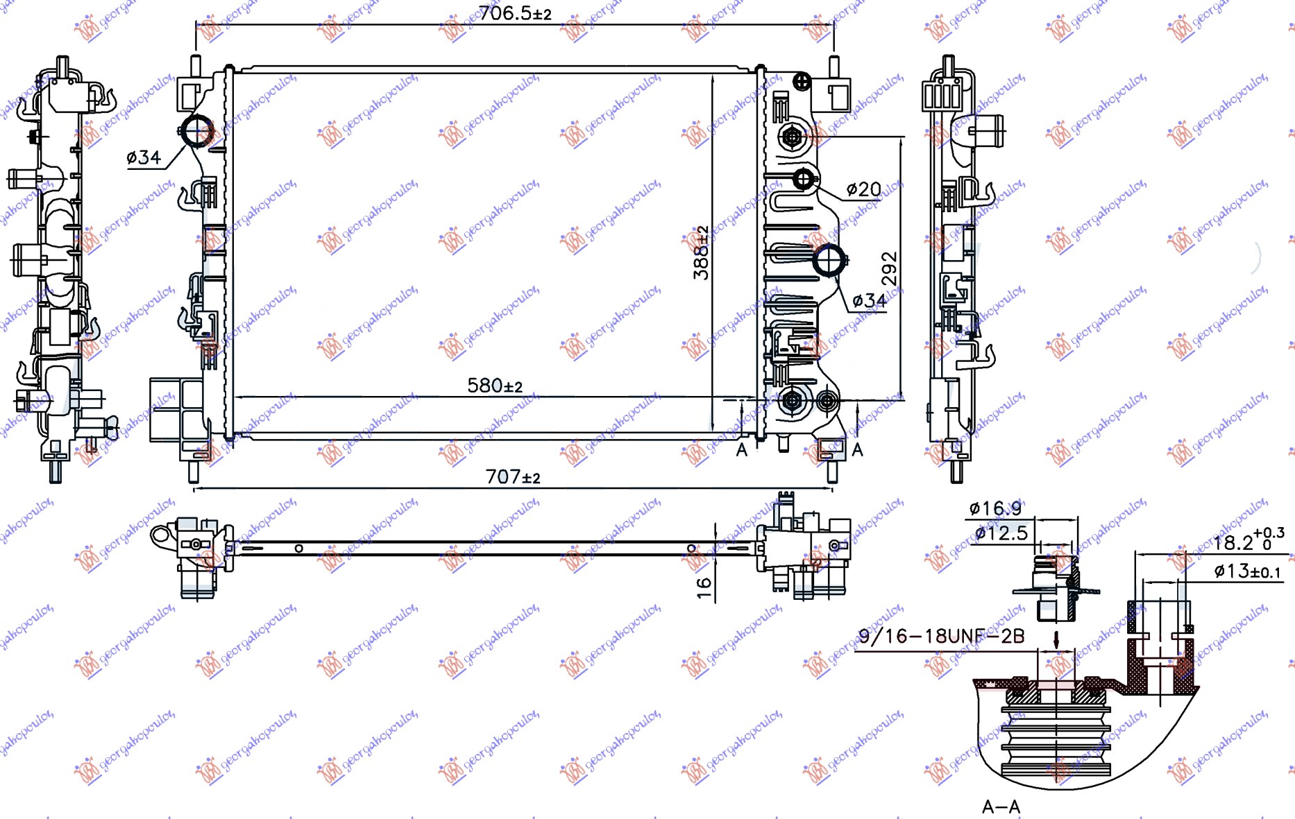 HLADNJAK MOTORA 1.6i 16v (AUTO) (58x38.8x1.6) CHEVROLET AVEO SDN-H/B 2012-