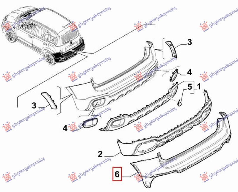 ZADNJI BRANIK GORNJI PM (CROSS) (ORIGINALNI) FIAT PANDA NEW 2012- (312/319)