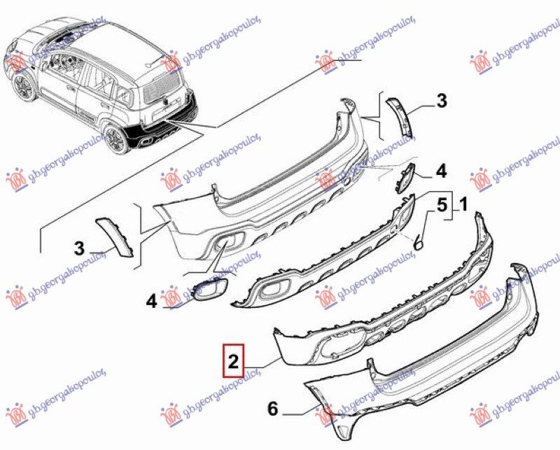ZADNJI BRANIK DONJI (CROSS) (ORIGINALNI) FIAT PANDA NEW 2012- (312/319)