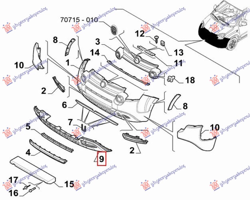 POKLOPAC PREDNJEG BRANIKA DONJI (CROSS) (ORIGINALNI) FIAT PANDA NEW 2012- (312/319)