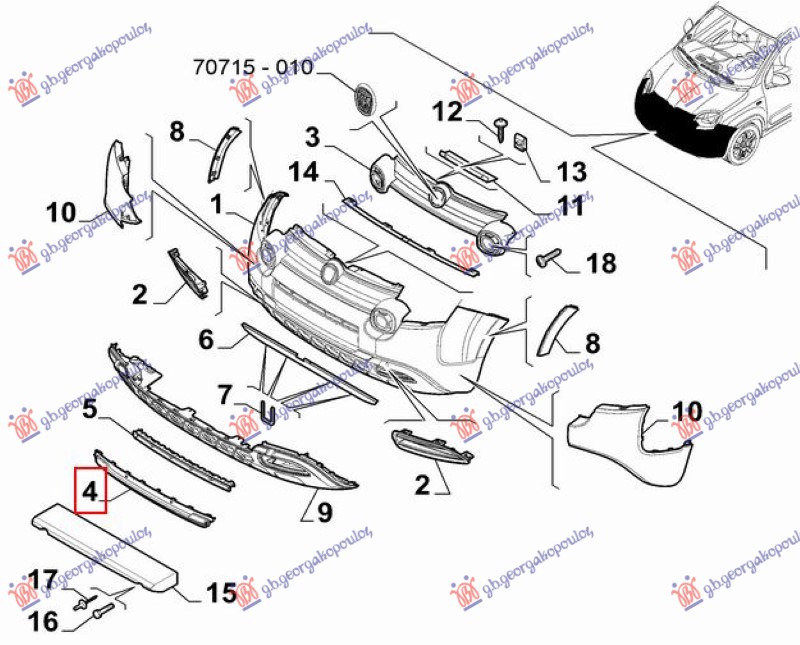 LAJSNA PREDNJEG BRANIKA (CROSS) (ORIGINALNI) FIAT PANDA NEW 2012- (312/319)