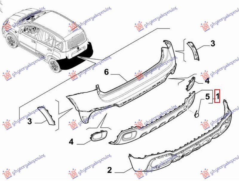 POKLOPAC ZADNJEG BRANIKA DONJI (CROSS) (ORIGINALNI) FIAT PANDA NEW 2012- (312/319)