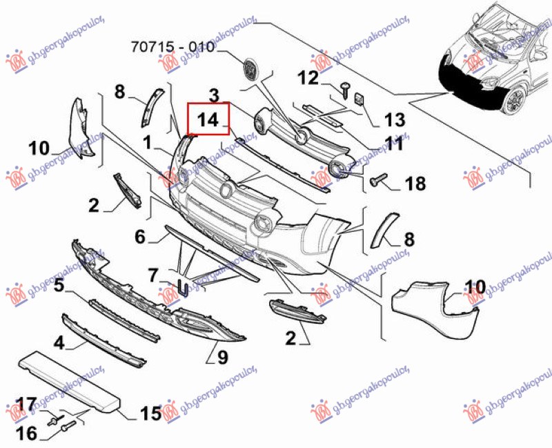 SINA PREDNJEG BRANIKA PLASTICNA (ORIGINALNI) FIAT PANDA NEW 2012- (312/319)