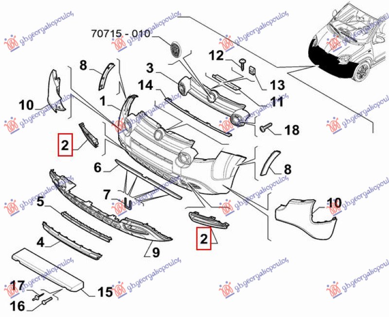 RESETKA PREDNJEG BRANIKA (CROSS) (ORIGINALNI) FIAT PANDA NEW 2012- (312/319)
