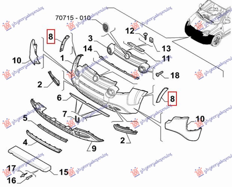 RUB PLASTICNI PREDNJEG BRANIKA (CROSS) (ORIGINALNI) FIAT PANDA NEW 2012- (312/319)