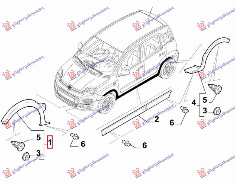 RUB PLASTICNI PREDNJEG BLATOBRANA (CROSS) (ORIGINALNI) FIAT PANDA NEW 2012- (312/319)