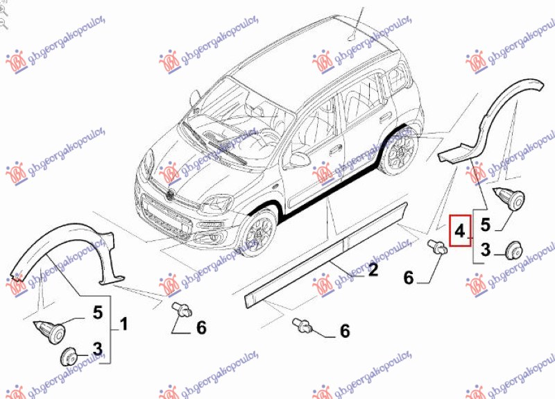 RUB PLASTICNI ZADNJEG BLATOBRANA (4X4/TREKKING) FIAT PANDA NEW 2012- (312/319)