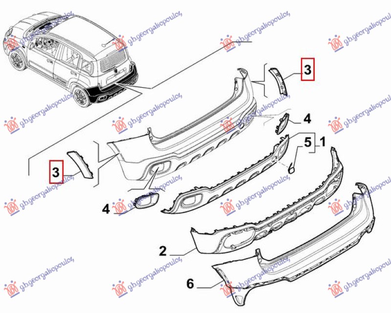 RUB PLASTICNI ZADNJEG BRANIKA (CROSS) (ORIGINALNI) FIAT PANDA NEW 2012- (312/319)